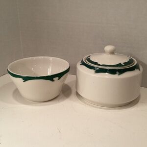 Buffalo China Greenwave or Wintergreen Pattern Open Sugar and One w/Lid